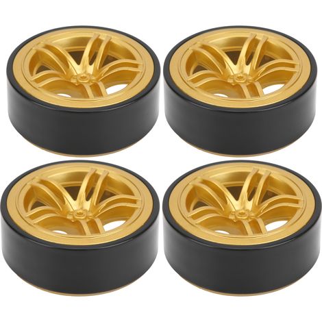 4 roues jantes plastique 6 rayons RC avec pneus caoutchouc pour voiture de drift 1/10 sur route (Or) (1/5)