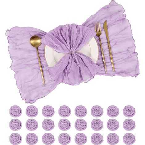 Lot de 24 serviettes en mousseline (50x50 cm / 20x20 pouces) en tissu gaze froncé décoratif doux - Serviettes de table en tissu pour mariage, fête rustique bohème, Saint-Valentin (1/5)