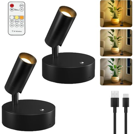 Lot de 2 spots d'intérieur magnétiques, variateur tricolore, rotation à 350°, lampe murale rechargeable pour peinture et lecture (noir) (1/5)
