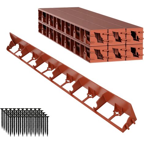 Wolketon 12m Bordure de Pelouse en Plastique, Flexible Bordure de Jardin avec 50 Piquets d'ancrage Marron