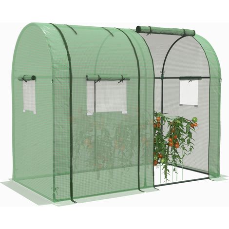 Serre tunnel de jardin 2 zones avec portes et fenêtres enroulables, bâche PE anti-UV, structure en métal, pour tomates et concombres, 185 x 94 x 150 cm, verte  CHICFURN (1/5)