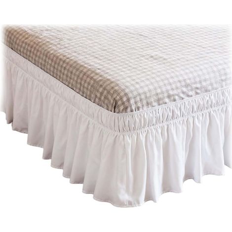 Bed Skirt 80"x60" x 16" Elastic Fabric Bed Skirt with Ruffles - White Bed Skirt with Hem Fits Full and Twin Size (1/5)