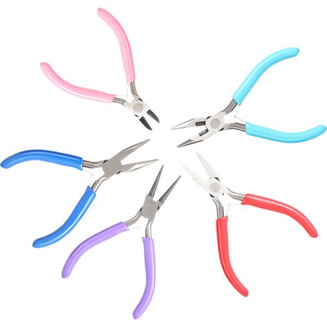 Ensemble de 5 mini-pinces, pinces pour la fabrication de bijoux, pinces plates, longues, pinces à bec sans dents, coupe-fils, outils à main (1/5)