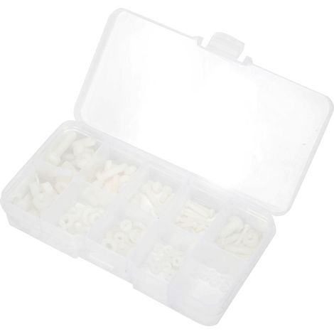 Kit 150 pièces vis nylon hexagonales avec rondelles, assortiment industriel M2 M2.5 M3 M4 M5, fixation résistante. (1/5)