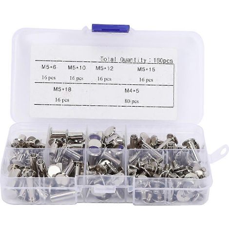 160-teiliges Set mit Schrauben, Nägeln, Nieten und Flachkopfbolzen für DIY-Bastelalben und Bücher