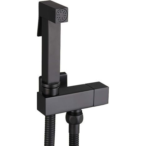 Kit Douchette WC, Noir Pulvérisateur de Bidet à Main en Laiton Bidet Pulvérisateur Mural Douchette WC Kit Complet pour Nettoyage Salle de Bain, Hygiène Personnelle, G1/2 (1/5)