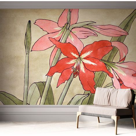 Carta da parati autoadesiva - impermeabile - murale da parete - decorazione murale - Fiori di lilium 312x219 cm (1/5)