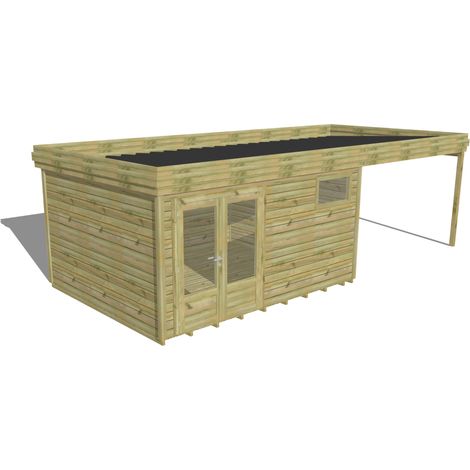 ABRI DE JARDIN bois Pin autoclave 27mm - 7,84x3,44m / 27m2 - Bac acier - Plancher bois (1/5)