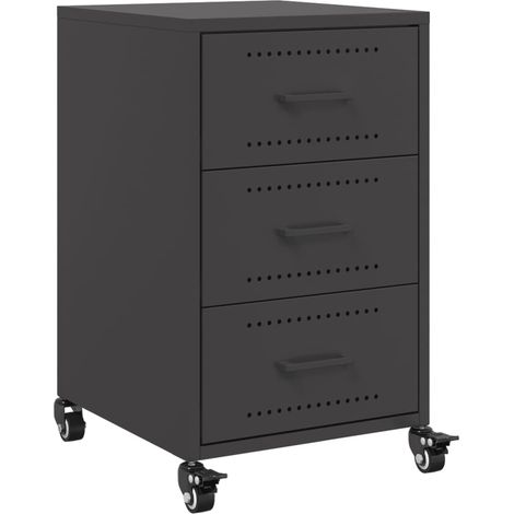 Mesita de noche con ruedas con 3 cajones 36 x 39 x 59 cm en acero negro DEC034371