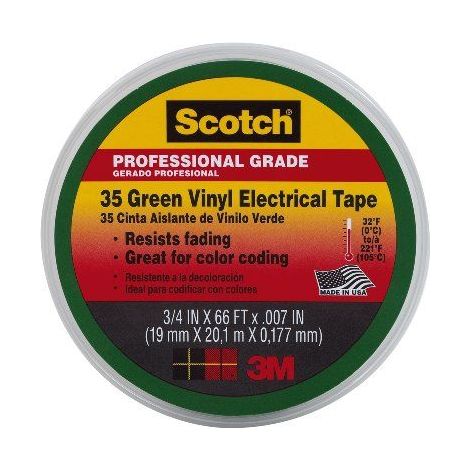 3M SCOTCH 35 NASTRO ISOLANTE PER CODIFICA CAVI ELETTRICI VINILE, 19 MM X 20 M, 1 ROTOLO, VERDE (1/2)