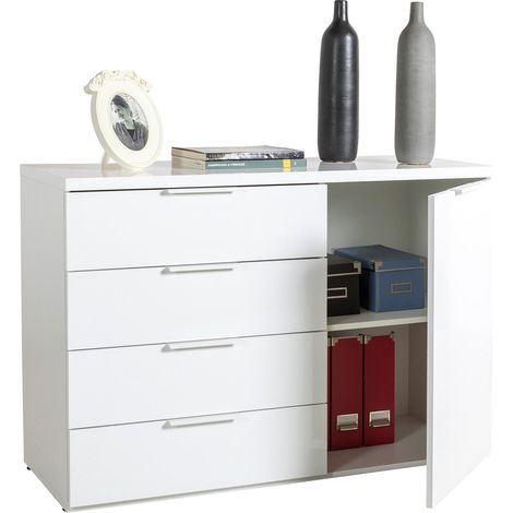 Cassettiera multiuso "Mundi" con 4 cassetti ed 1 anta Bianco Laccato h 82 cm (1/4)