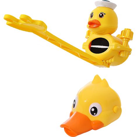Ensemble d'extension de robinet à motif dessin animé en ABS, double rallonge pour robinet d'enfant, jaune, pour bébés et tout-petits. (1/5)