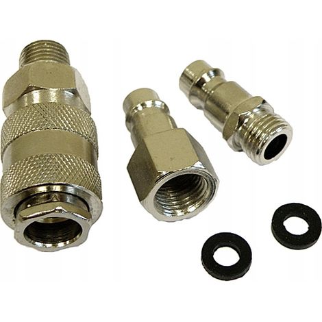 Jeu de 3 raccords rapides pneumatiques 1/4" argentés.... (1/3)