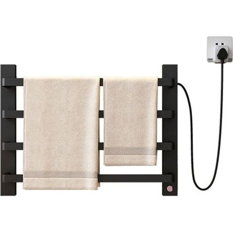 Toallero eléctrico negro de 55 ℃, secador de toallas eléctrico termostático, calentador de toallas eléctrico con temporizador (1/4)