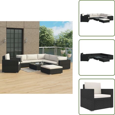 Polyrattan - vidaXL Set Divani da Giardino 8 pz con Cuscini in Polyrattan Nero - Divano angolare
