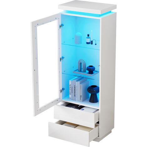 Vetrina 60x40x171cm per soggino, 5 ripiani in vetro temperato, carico consigliato 45kg, LED controllabile, MDF bianco