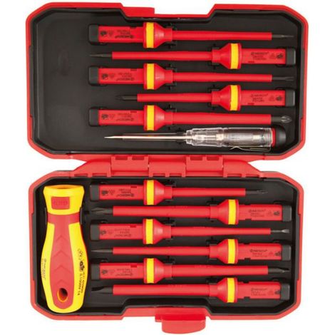 Tournevis Électricien - Isolé 1000 V - Têtes Magnétiques Interchangeables - Acier Vanadium - 13 Pièces