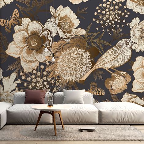 Papier peint panoramique - Fleurs Oiseau - 130 cm x 87 cm (1/4)