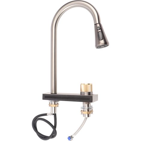 Robinet d'évier cascade inox, interface G1/2, facile à nettoyer, mitigeur de cuisine avec douchette extractible pour maison (1/5)