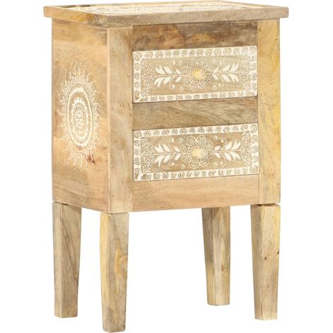 Comodino dipinto a mano con due cassetti 40 x 30 x 60 cm in legno di mango DEC034546