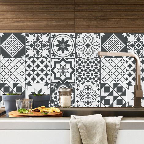 [JAMAIS UTILISÉ]Stickers Cuisine et Salle de Bain 20cm x 20cm - 20 pièces, Adhesif pour Carrelage Mural, Imitation Faience, Imitation Carreaux de Ciment - Applicateur Pose Facile Offert - Nuances de G (1/4)
