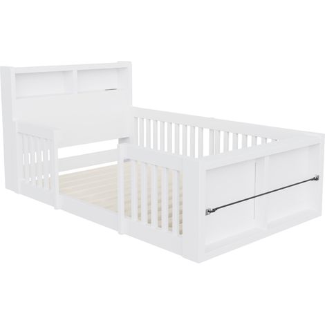 Letto bambino 90 x 190 cm con sponde alte, USB e luce notturna, vano piedi, bianco (1/5)