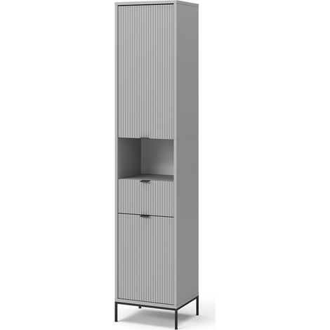 Meuble salle de bain Eliza, Gris, 40x190cm avec portes, et tiroir, Vicco