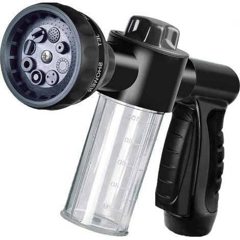 Pulvérisateur de mousse de jardin, tuyau d'arrosage, pistolet distributeur de savon avec 8 modes d'arrosage pour lavage de voiture, arrosage des plantes et douche pour animaux de compagnie (noir) (1/4)
