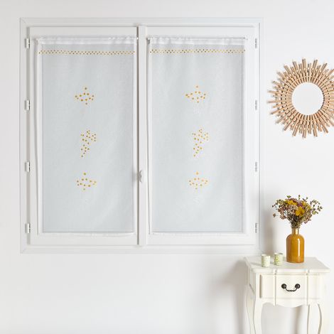 Voilage brodé d'un motif Mimosa Jaune 60x120 cm