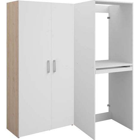 Vente-Unique – Meuble machine à laver et sèche-linge avec colonne double porte – Éco-responsable – Dimensions L64.2 x H184.4 cm – Panneau de particule blanc