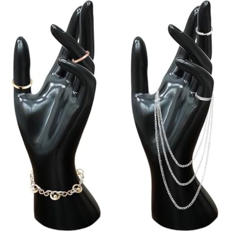 Lot de 2 présentoirs à bijoux pour bracelets, bagues et colliers - Modèle de main féminine - Noir (1/5)