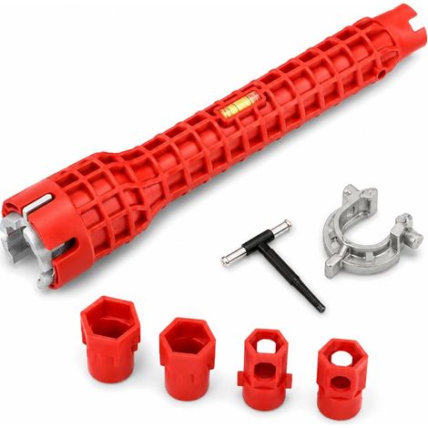 14 en 1 Clé Robinet Lavabo, Clé de Tube Lavabo Multifonctionnel, Clé Robinet Évier pour Espace Restreint, Clé pour Robinet sur Pied avec Niveau à Bulle, pour Robinet de Lavabo et de Salle de Bain (1/5)