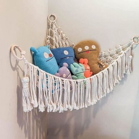 Rangement Peluche Filet Hamac Jouet, Filet Rangement Soigné, Sac De Rangement Jouet Tissé À La Main en Corde De Coton(A) (1/4)
