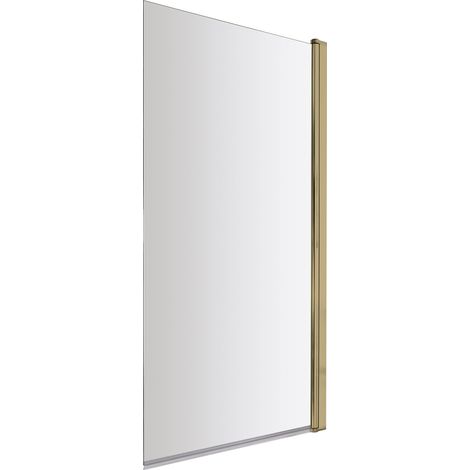 Nuie Pacific Brushed Brass Profile Square Hinged Bath Screen 1430mm H x 790mm W - 6mm Glass (1/5)