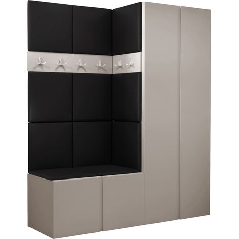 Conjunto para recibidor Pinis III, Cuero ecológico Soft 011, 186x158x46cm, Aglomerado laminado, Cuero ecológico, Colocada, Montada en la pared