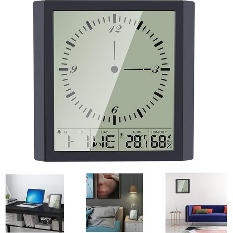 Réveil numérique pour chambre à coucher 22.4 cm LED Horloge murale analogique silencieuse sans tic-tac avec fonction snooze, humidité, température, horloge de chevet électrique puissante-Fei Yu (1/5)