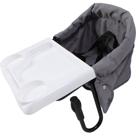 Chaise haute à accrocher, en tissu Oxford, multifonctionnelle, portable et pliable, avec table d'appoint pour tout-petits, grise (1/5)