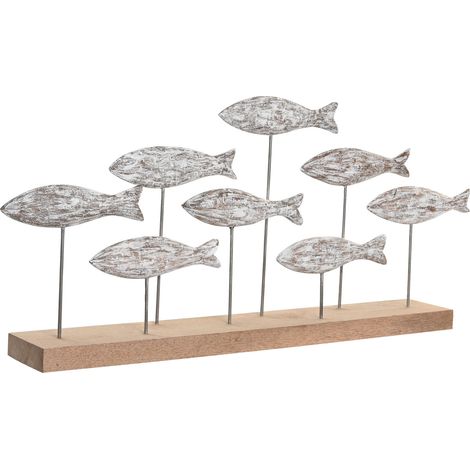Deko-Figur DKD Home Decor natürlich Braun Weiß Eisen Mango-Holz Matrose Fische (65 x 9 x 31 cm) (1/3)
