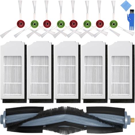 Accessoires Pièces de rechange pour Ecovacs Deebot T10/T10 Turbo/T10 Plus/X1 Omni/X1 Plus/X1 Turbo Robot Aspirateur, 1 x Brosse principale, 8 x Brosses latérales, 5 x Filtres HEPA (14 Pcs) (1/5)