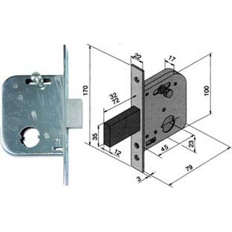 1PZ SERRATURA DA INFILARE PER CANCELLI CATENACCIO E SCROCCO CON NOTTOLINO 073 - MM.45 CON CATENACCIO DA MM.32 (07345000)