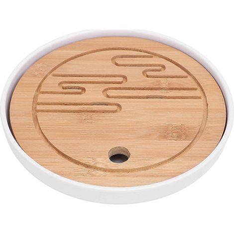 Rundes Teetablett, schlicht und kompakt, chinesisches Kung-Fu-Design, aus Holz, mit Wasserspeicher und Abfluss für Büro und Reisen (1/4)