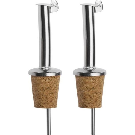 Becs Verseurs pour Spiritueux/Huile/Vinaigre pour Bouteilles, avec Clapet, avec Tube d'air, Métal/Inox, Bouchon en liège, Inox Standard, Argenté, 45502280-