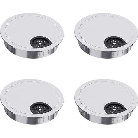Cable Management 60mm Silver Pack of 4 Metal Cable Management Discreet Alloy Desk Organizer (1/5)