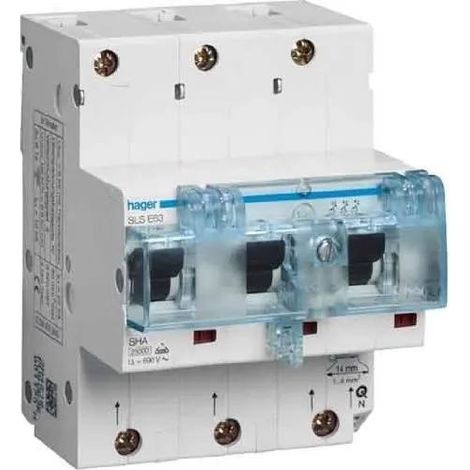Hager HTN363E interruptor automático 63A 3 polos azul gris