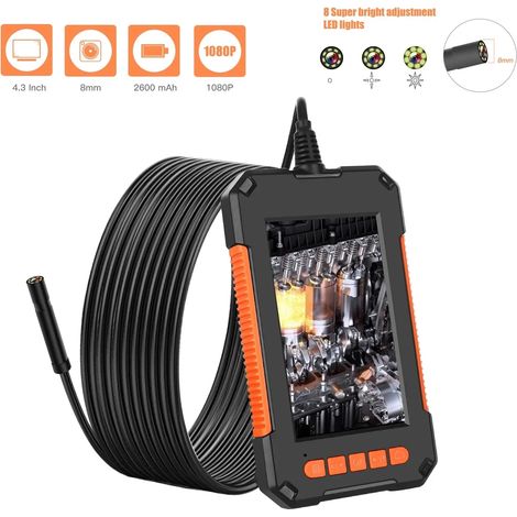 Endoscope Industriel, Caméra Endoscopique Double Objectif 1080P HD Camera Inspection Endoscope Canalisation étanche IP67 avec écran IPS de 4,3 Pouces, 8 Lumières LED (1/5)