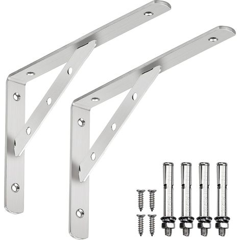 2 Stück 90-Grad-Dreieckshalterungen aus Stahl, 245 mm x 150 mm, Wandhalterungen für Regale aus Metall zur Befestigung von Regalen mit Schrauben und Dübeln