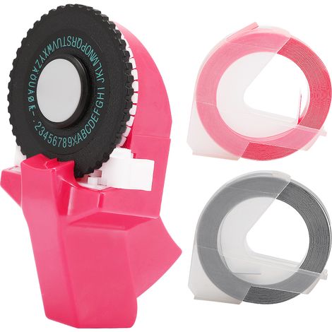 Mini machine à ruban manuelle, ruban décoratif coloré ABS 3D gaufré 9mm, pour carnet, rose (1/5)