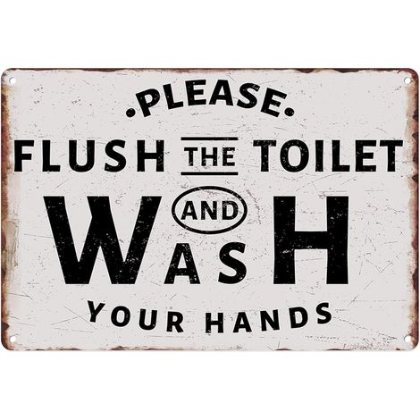Plaque Métallique 20X30 Cm, Plaque de Fer Vintagée "Veuillez tirer la chasse et vous laver les mains" pour Décoration Murale, Maison, Salle de Bain, Toilette (1/5)