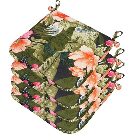 Set 4 Cuscini Sedia Cotone Con Lacci Lavabili Morbidi Universali Coprisedia Palma Tropicale