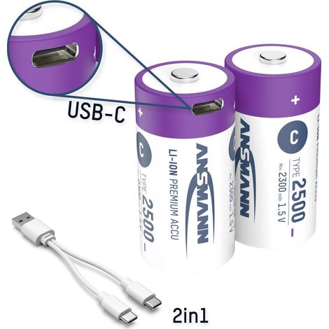 [GEBRAUCHT] B-Ware Ansmann Baby Akku HR14 Li-Ion USB-C Akku Batterie 2500 mAh 1,5V Kabel 2er-Set (1/2)